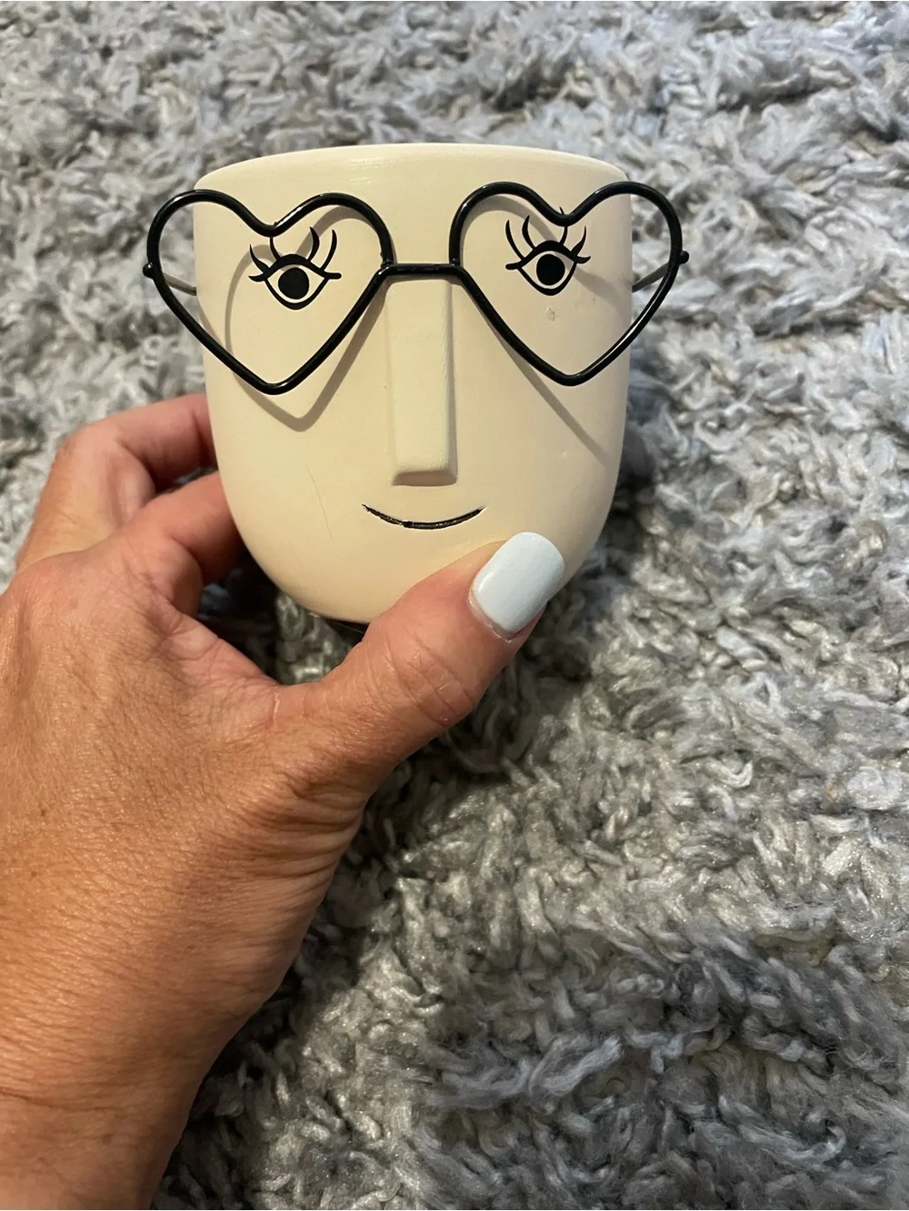 Trader Joes cream colored ceramic face glasses planter plants decor